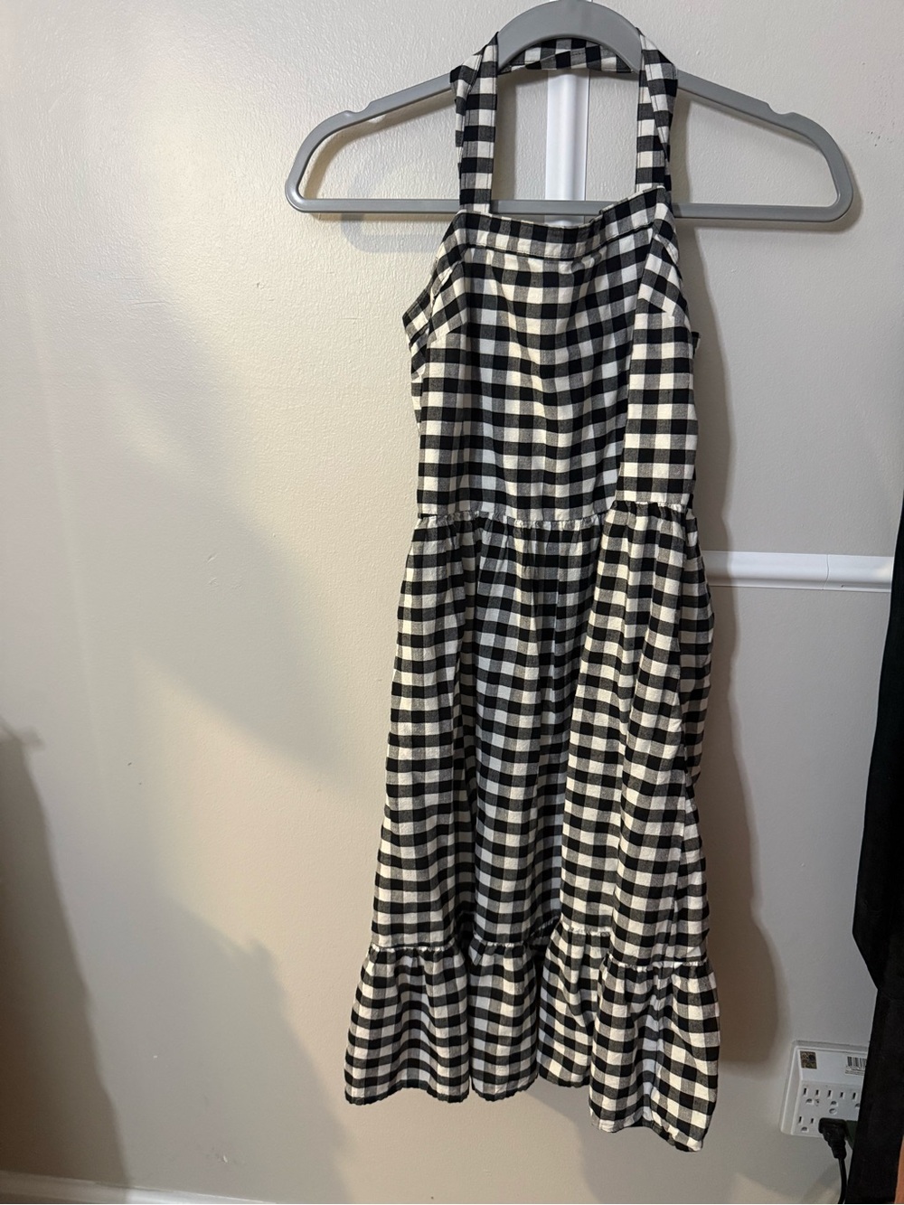 LOFT Black and White Gingham Halter Midi Dress